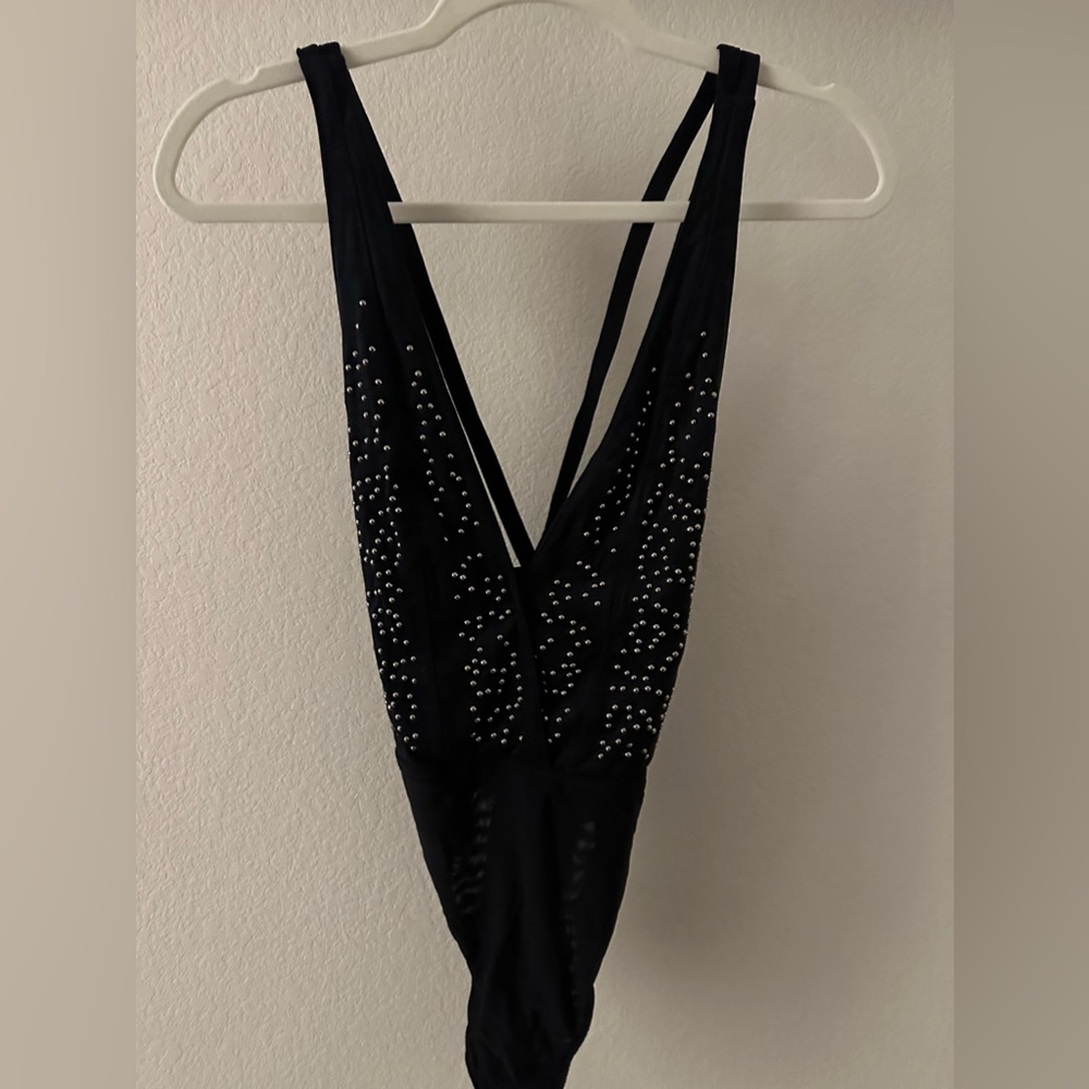 Low V-Neck Studded Bodysuit